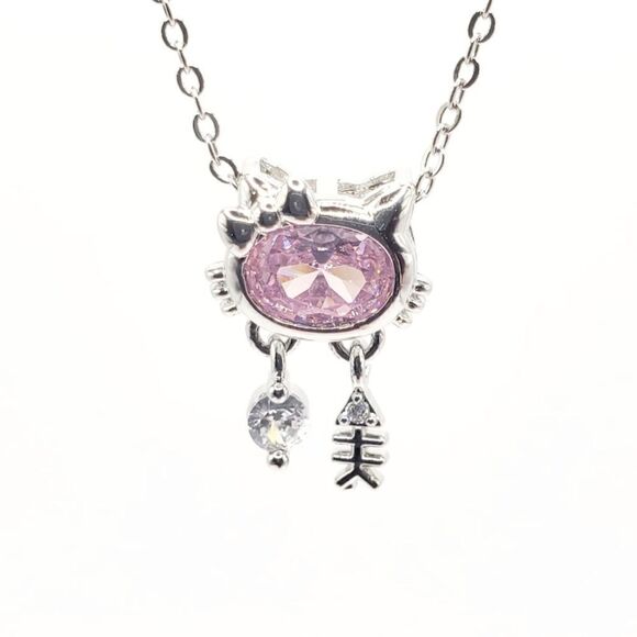 Brand New Hello Kitty Purple Stone Silver Necklace - Picture 1 of 5